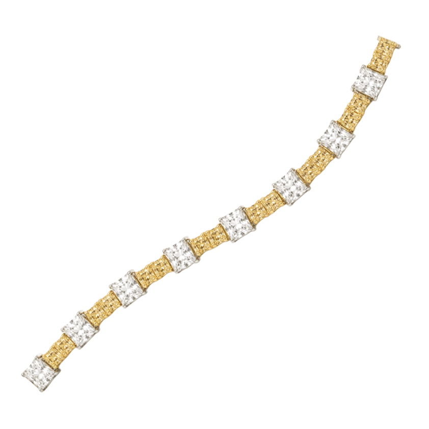 Platinum & 18K Asscher Cut Fancy Yellow and White Diamond Bracelet